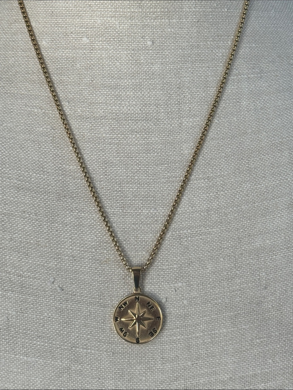 Men’s Stainless Steel Gold Tone Compass Necklace